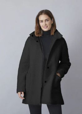 Fallen collar button/ zip coat, Color: Black, Size: 10
