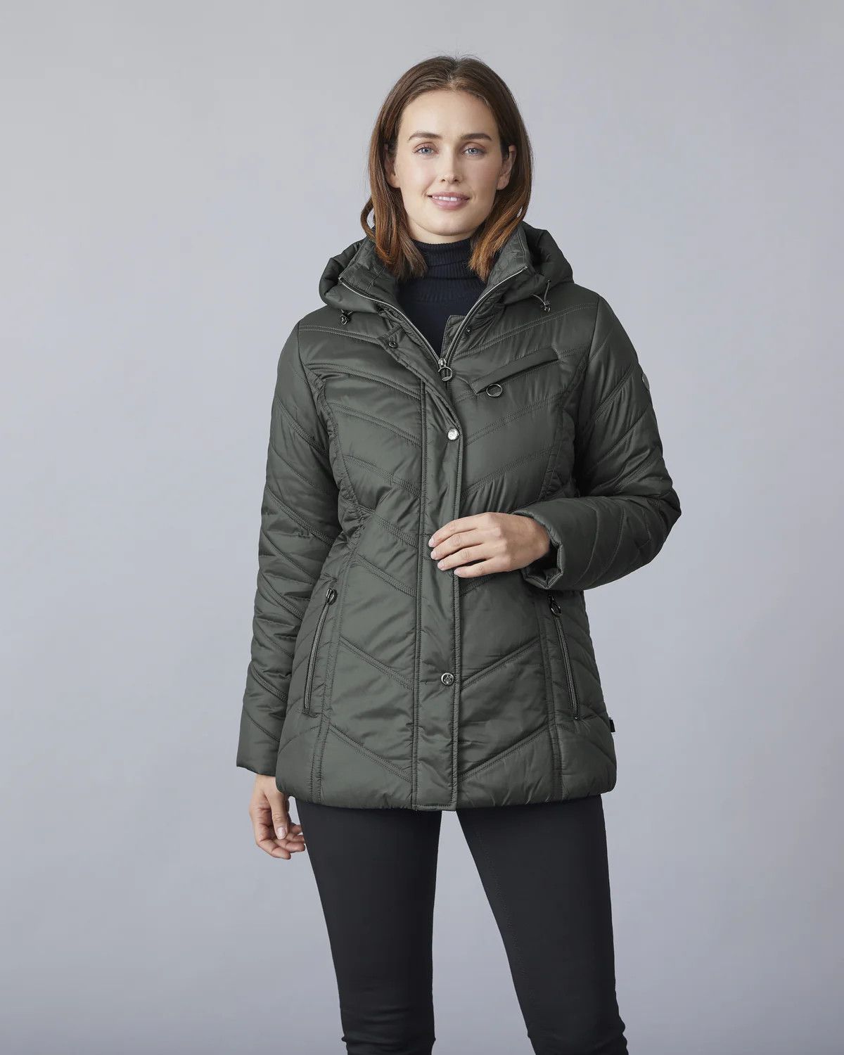 Quilted jacket w/ detachable hood, Color: Green, Size: 20