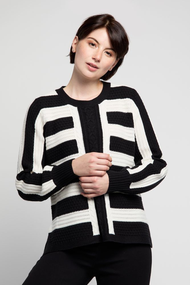 Knit colour block removable collar, Color: Cream/ Black, Size: S