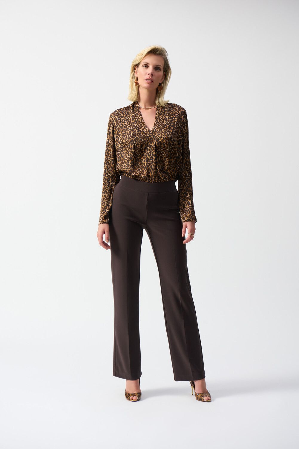 Satin animal print blouse, Color: Beige/ Cream, Size: 8