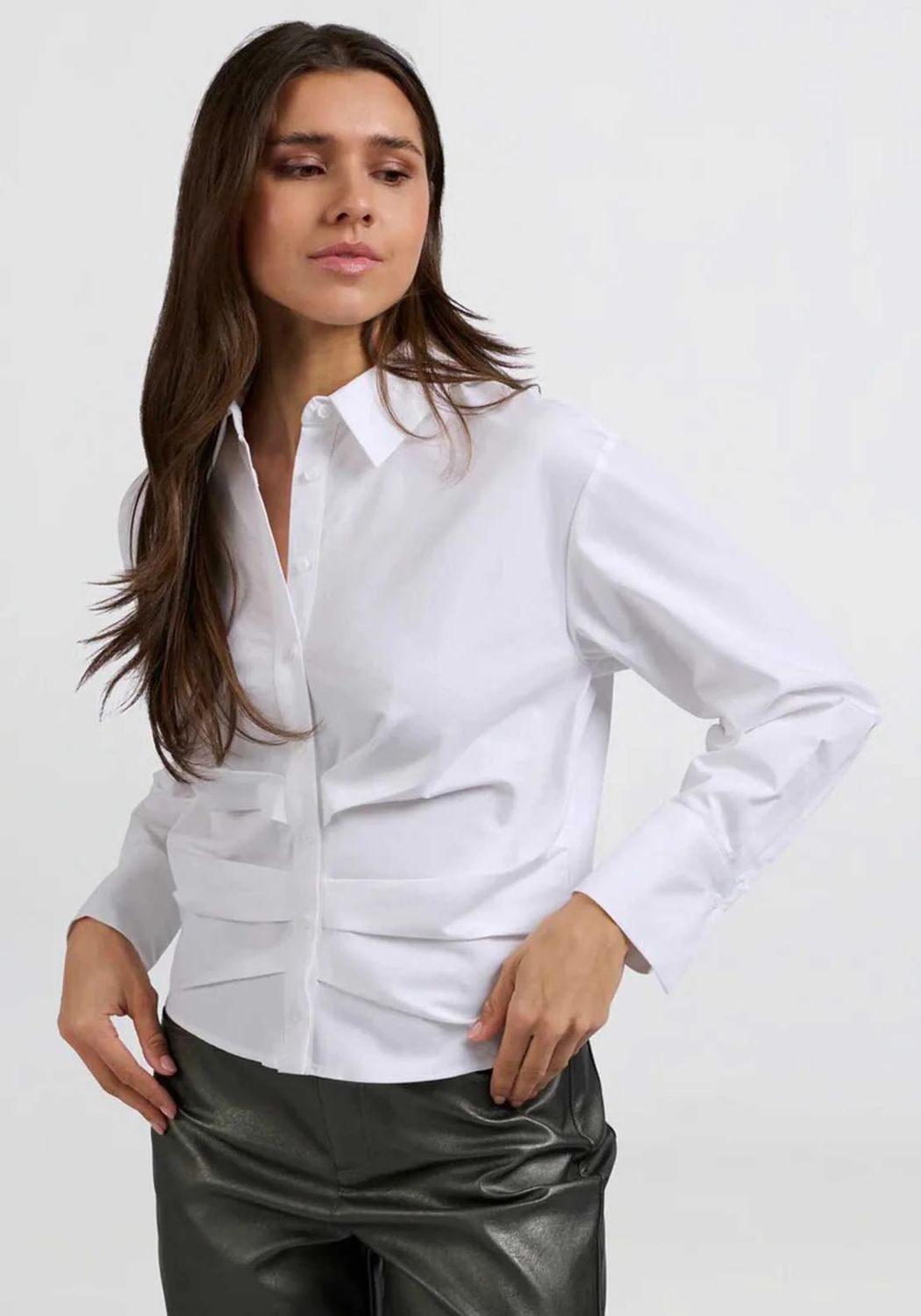 Ruched button up blouse, Color: White, Size: 4