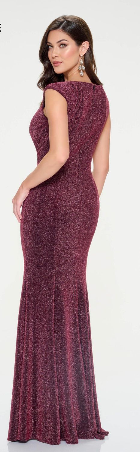 High neck stretch knit gown w/ slit, Color: Mulberry, Size: XS