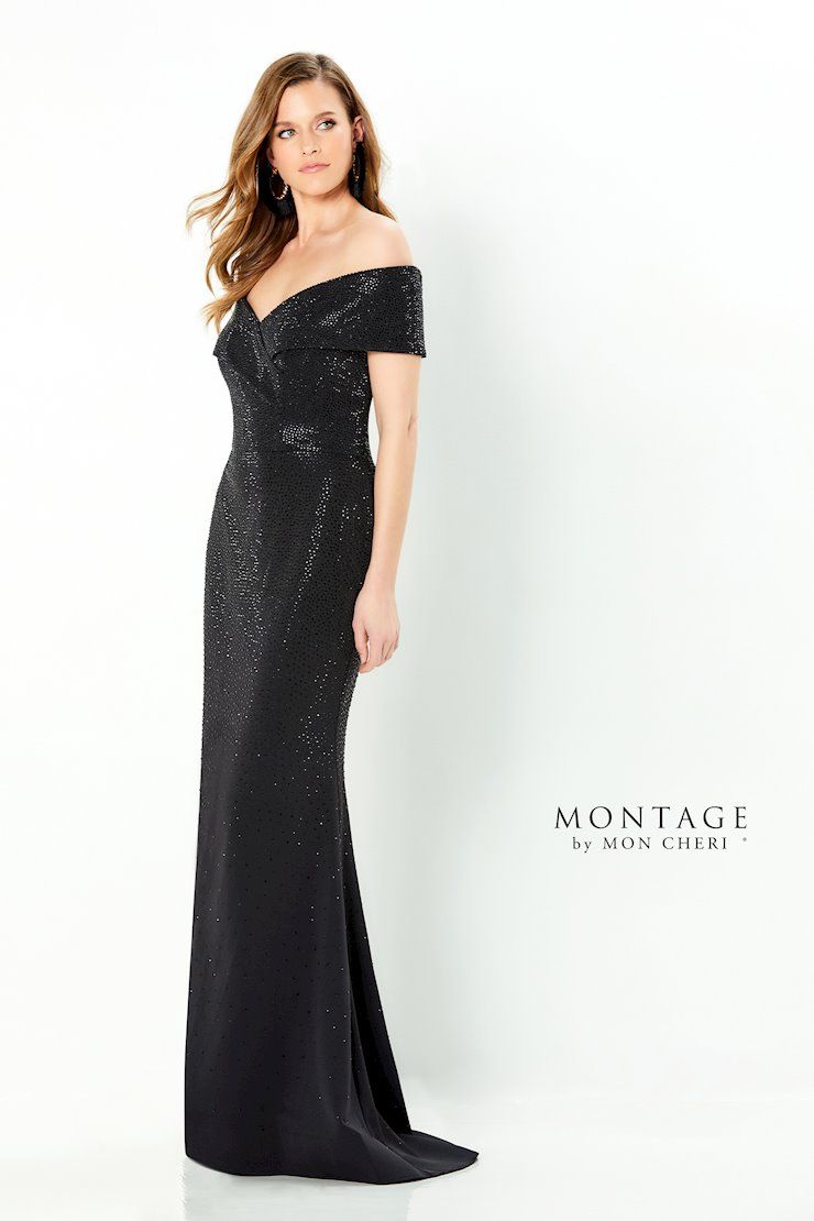 Off shoulder stone accent gown, Color: Black, Size: 16