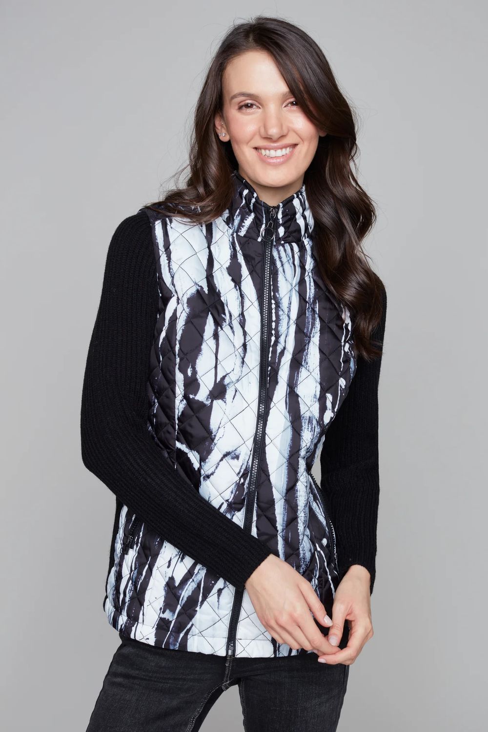 Breezy quilted vest jacket , Color: Black/ White, Size: M