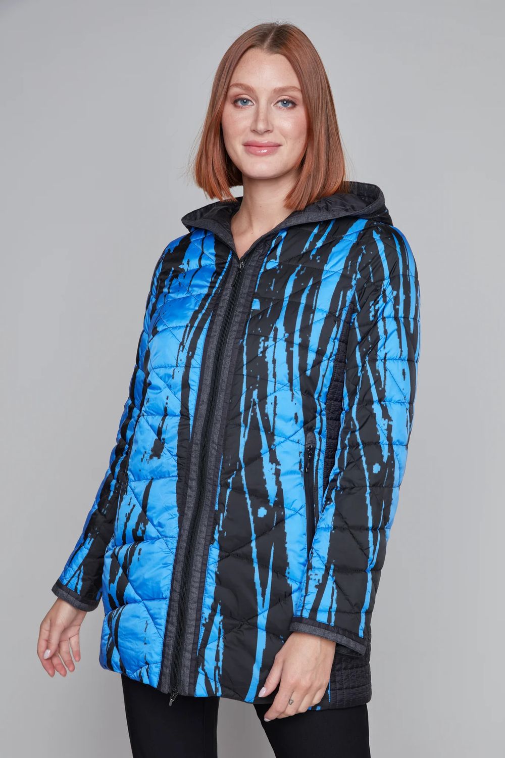 Zip up jkt w/ front pockets, Color: Black/ Periwinkle, Size: S