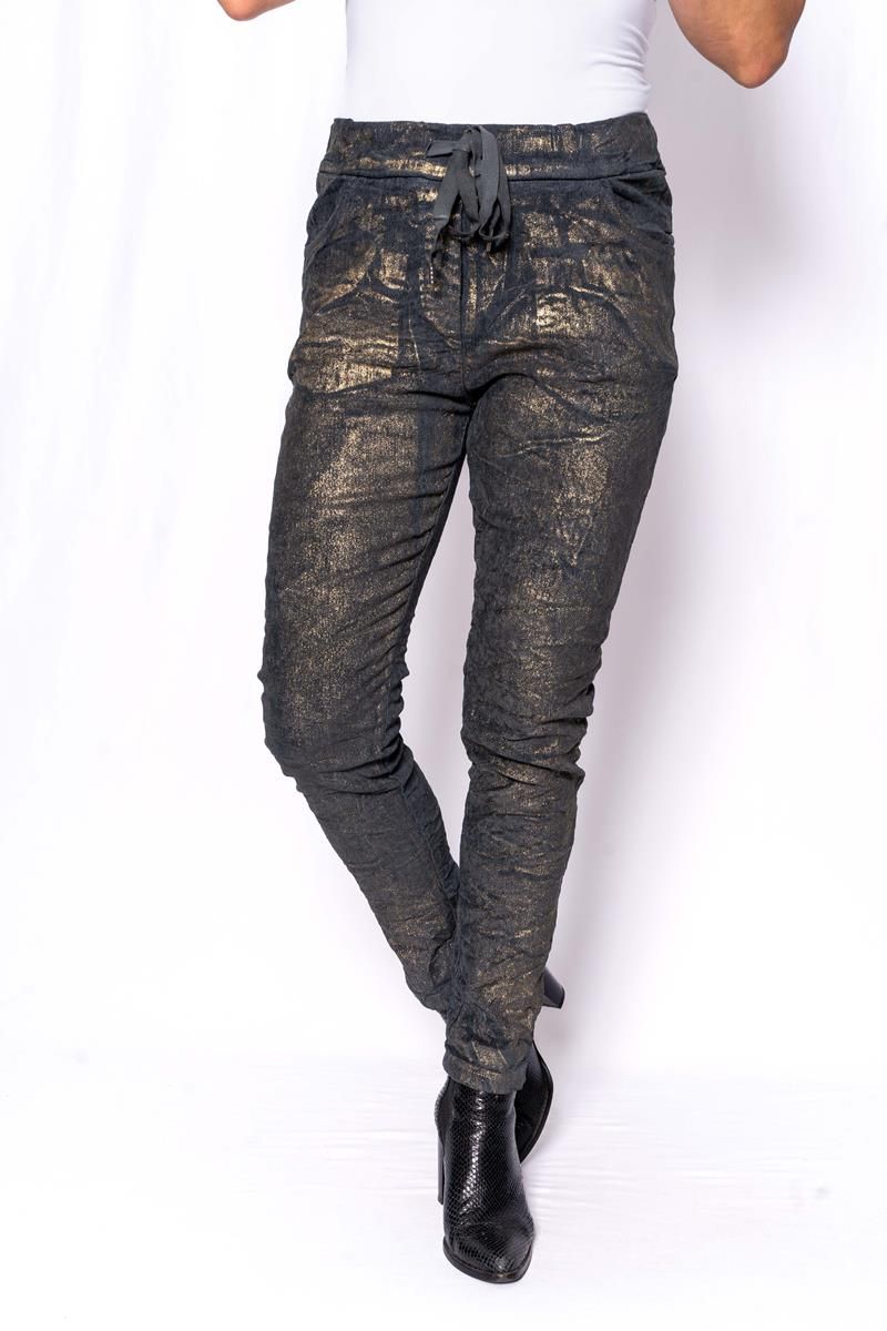 Metalic crinkle jogger, Color: Grey/ Gold, Size: S