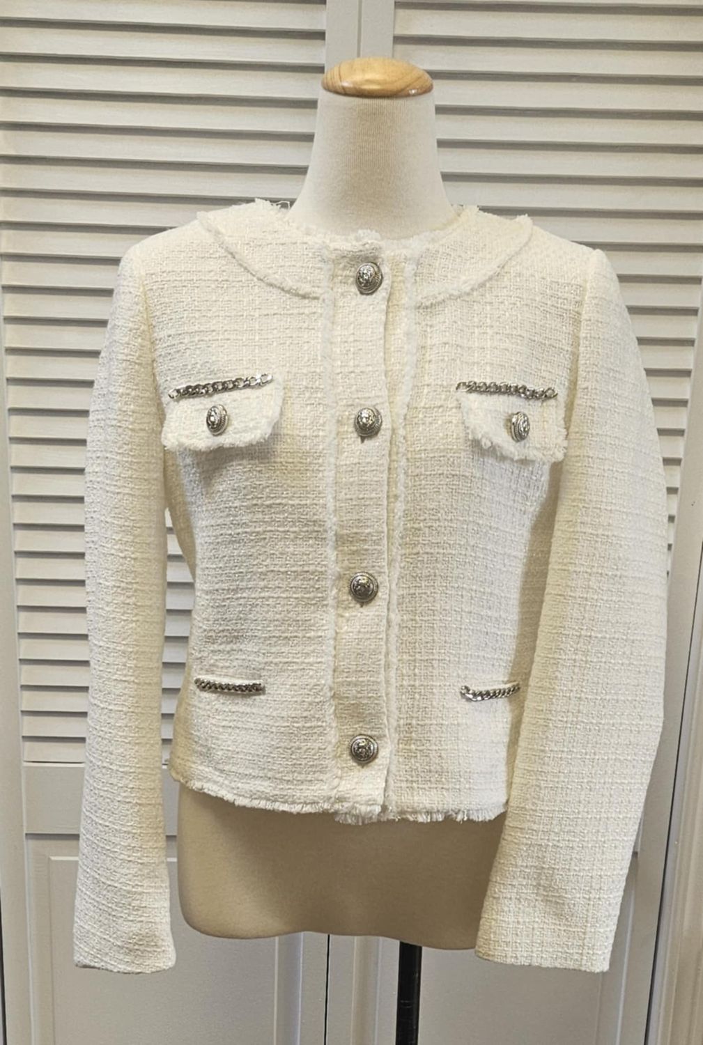 Tweed jacket with silver details295.00, Color: Vanilla, Size: 6