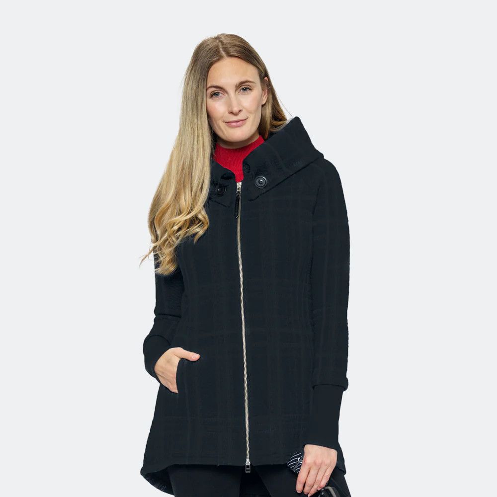 Button down hooded high-low, Color: Black, Size: S
