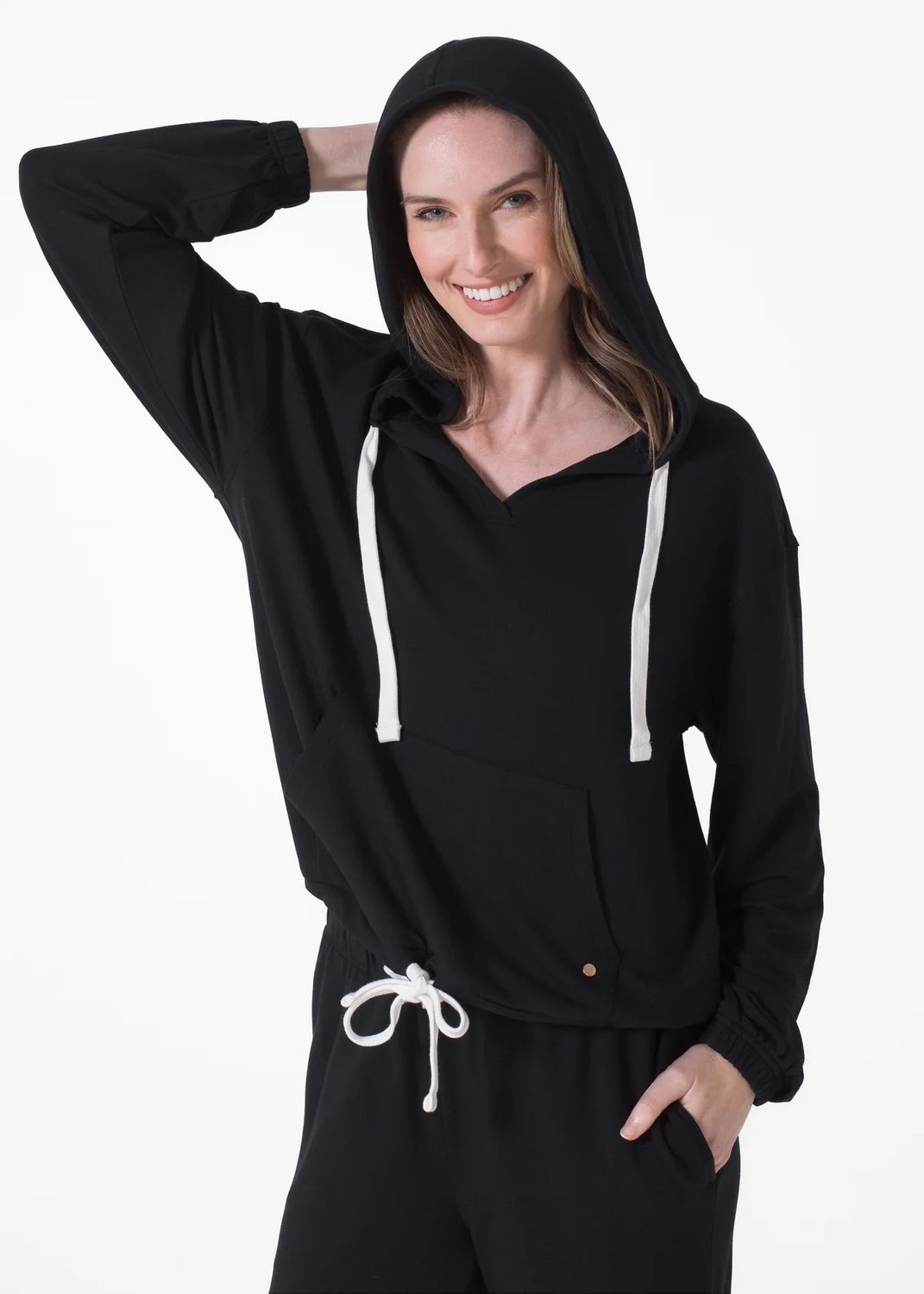 Luxury v-neck hoodie, Color: Black, Size: M