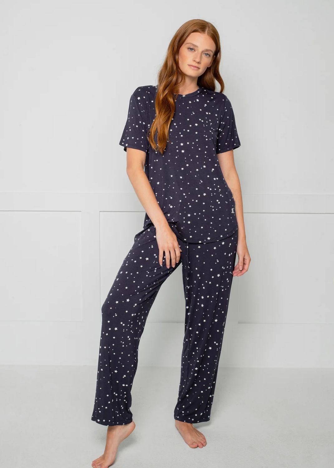 Spandex print P.J set , Color: Indigo Star Print, Size: M