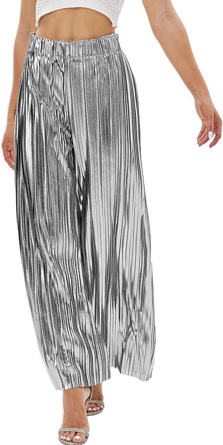 Metallic finish pleated pant, Color: Silver, Size: 6