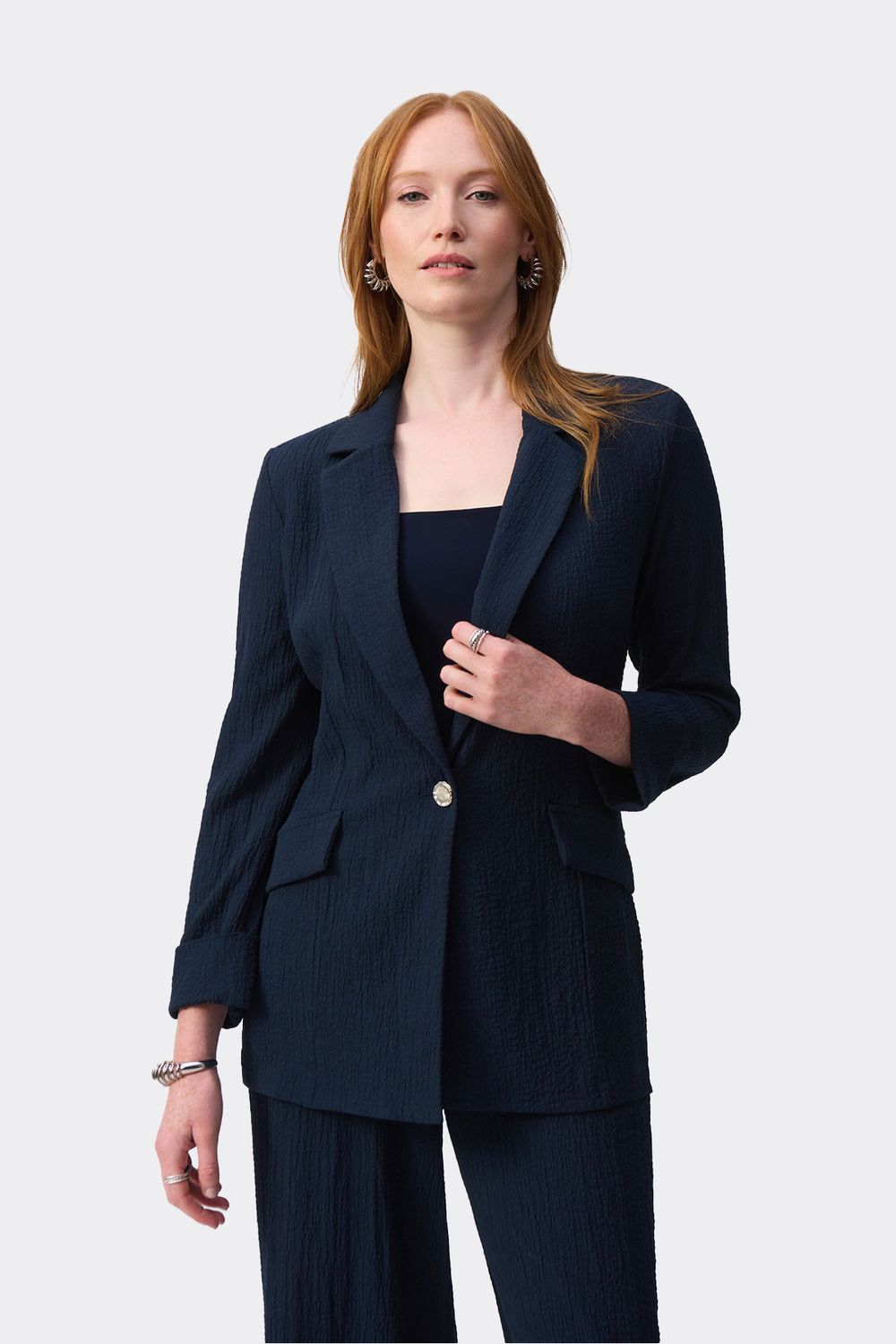 Seersucker long blazer, Color: Midnight, Size: 16