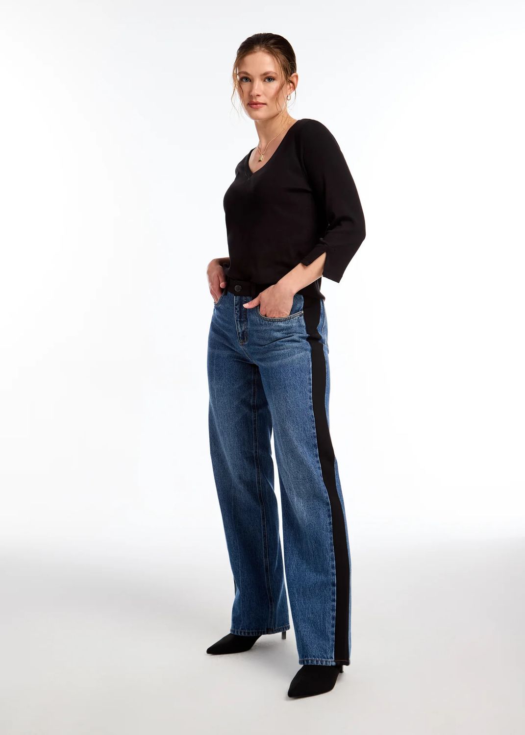 Wide leg fashion stripe jean, Color: denim, Size: 4