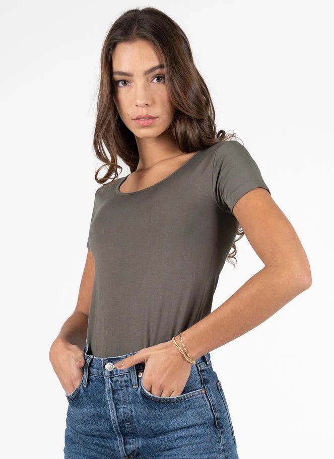 Bamboo short sleeve tee, Color: Olive, Size: 0/S