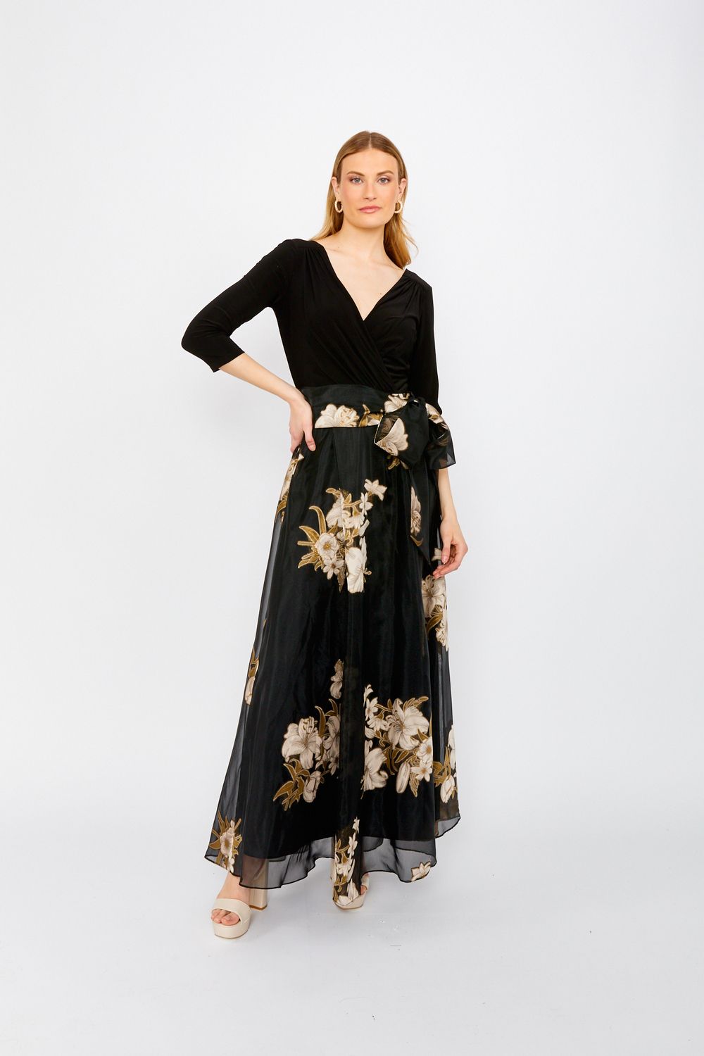 Floral maxi dress, Color: Black/ multi, Size: S