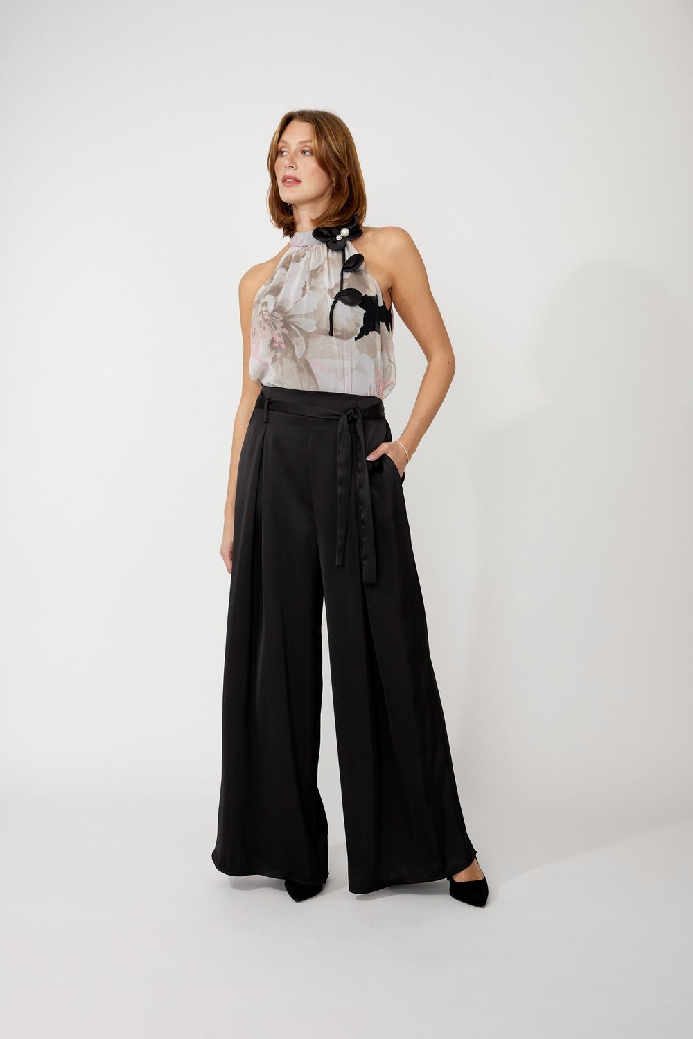 High- waisted wide leg belted pant , Color: Black, Size: 4