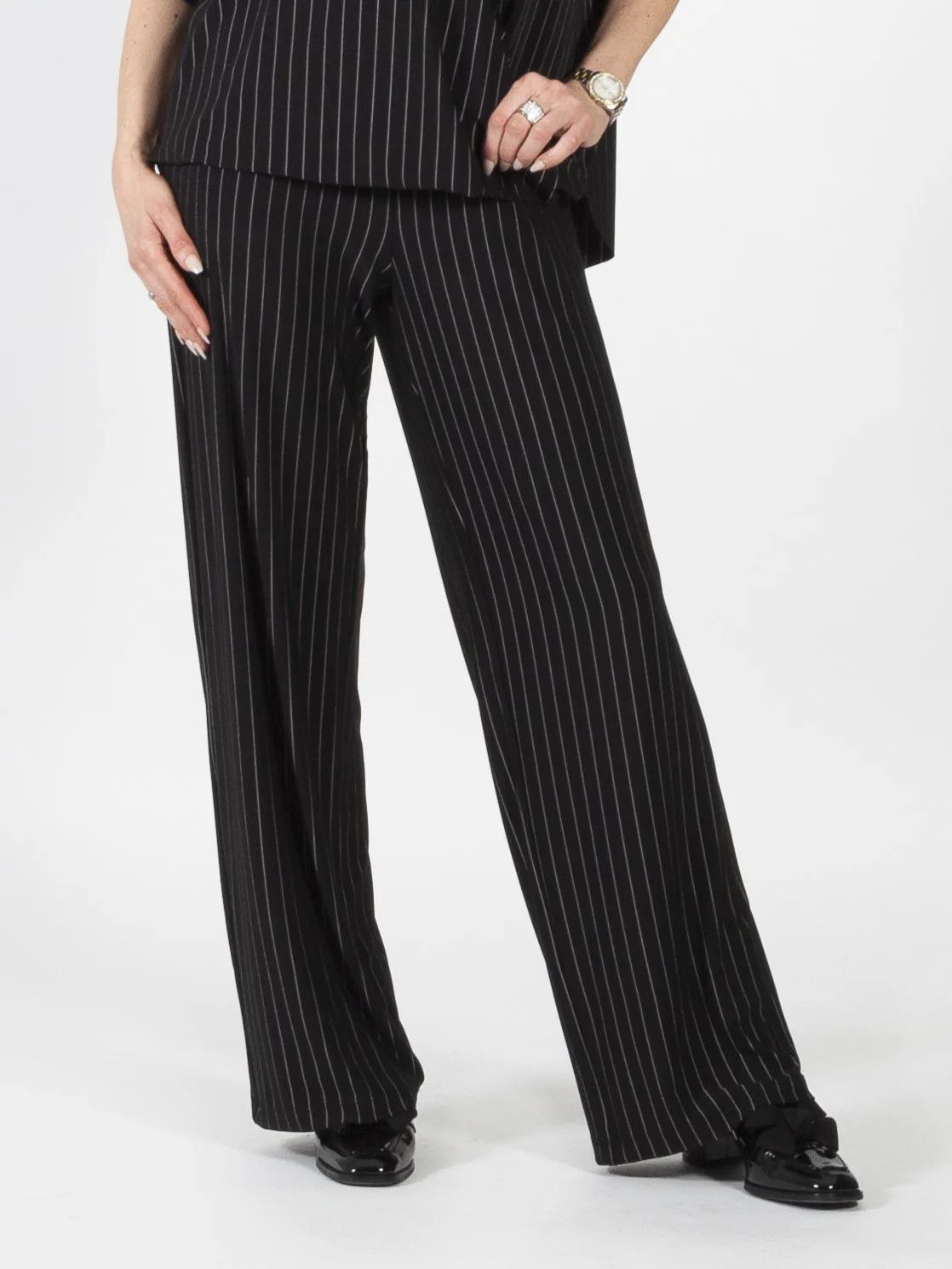Wide leg pin stripe pant, Color: Black/ Ivory, Size: M