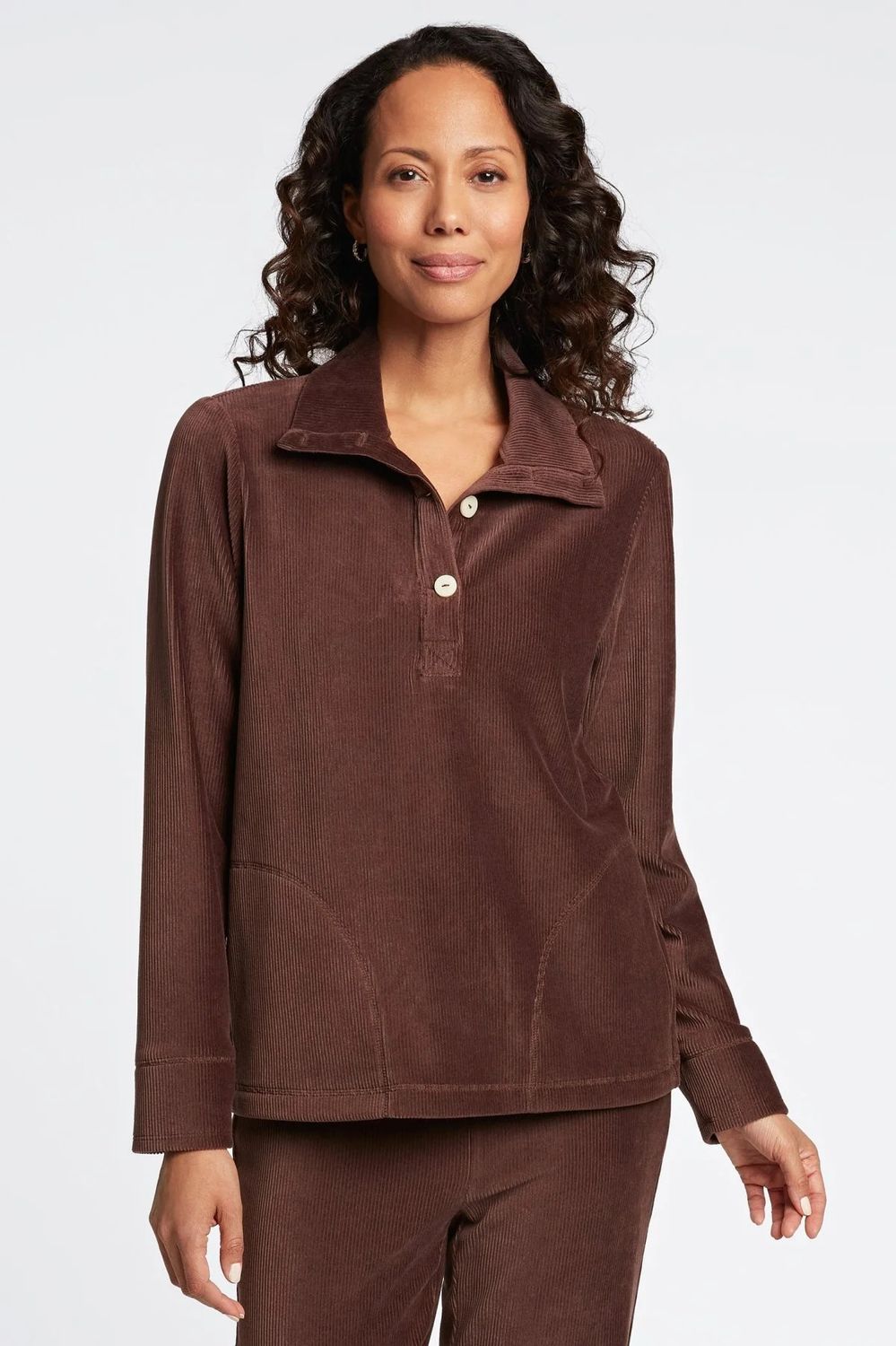 Plush cord popover sweater , Color: Chocolate, Size: S