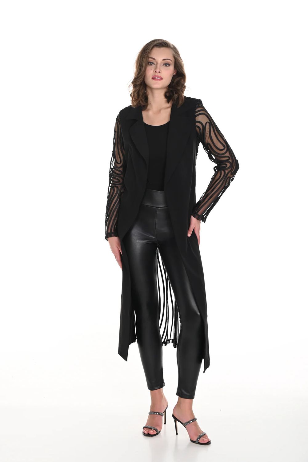 Brooch long blazer duster , Color: Black, Size: S