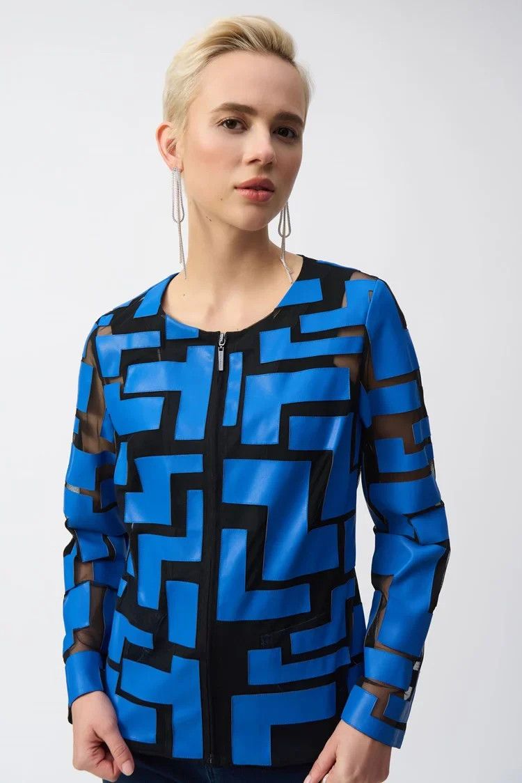 Zip laser leatherette jkt, Color: Coastal  Blue, Size: S