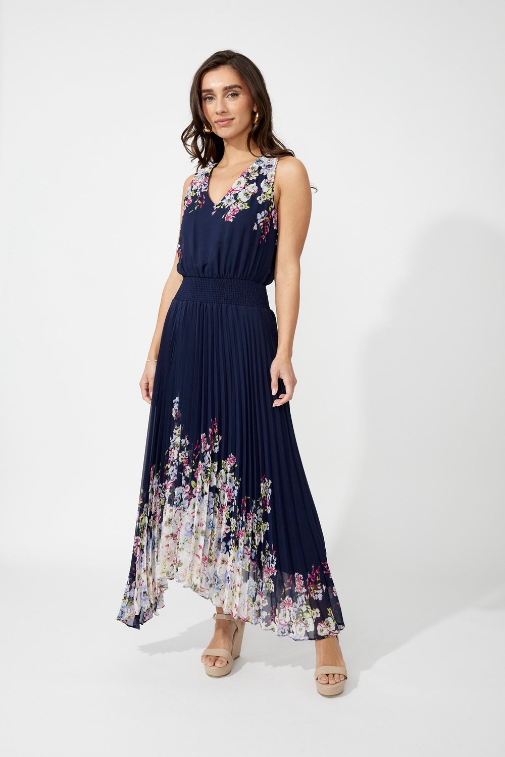 Floral A-line maxi dress , Color: Blue/ Blush, Size: S