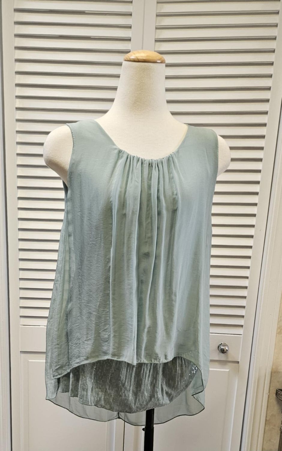 Layered sequin linen tank, Color: Seafoam, Size: S