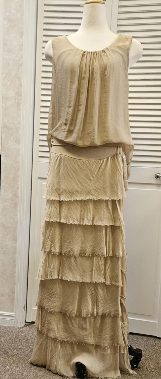 Tiered linen skirt , Color: Sand, Size: S