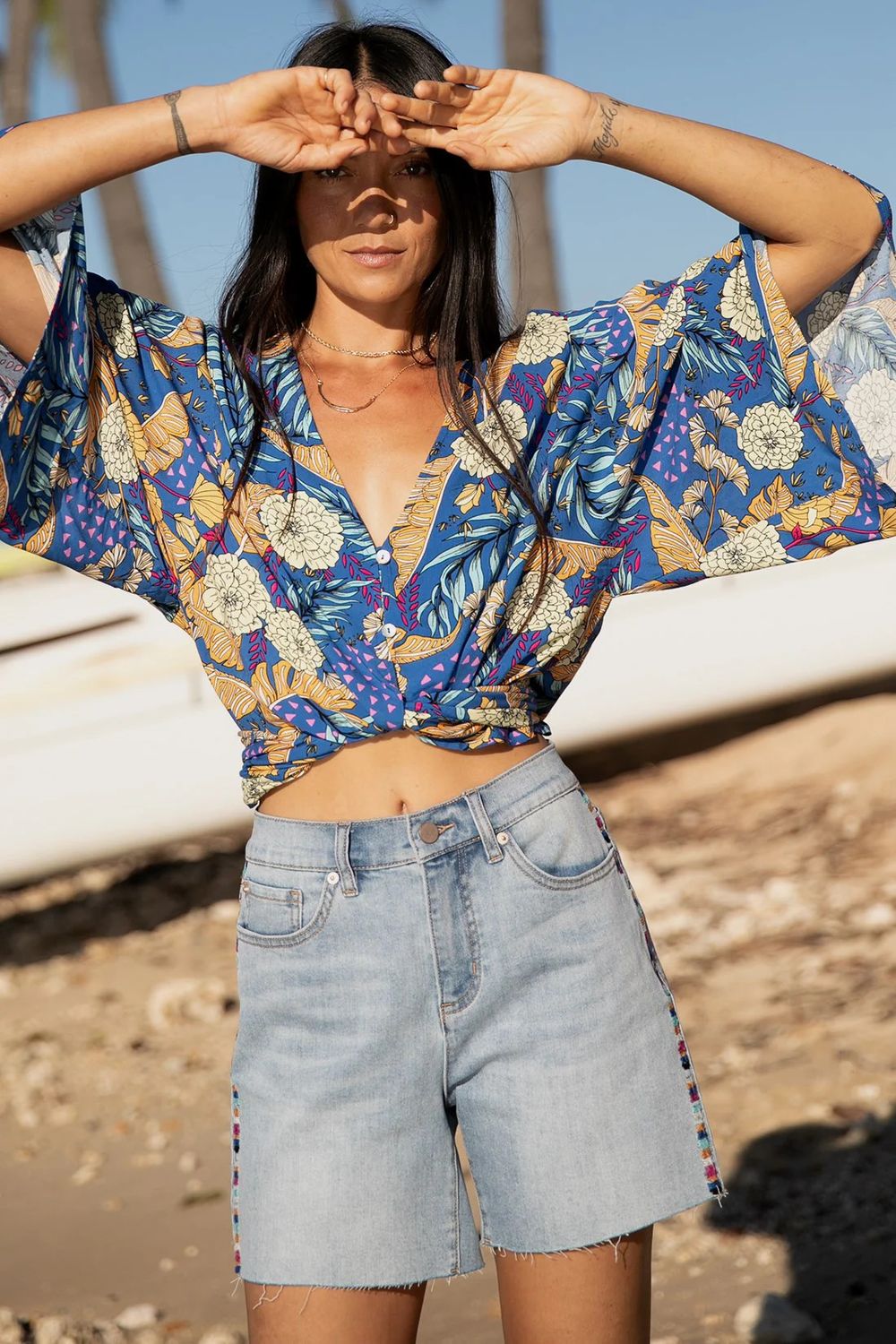 High waisted embroidered short, Color: Beach Wash, Size: 6