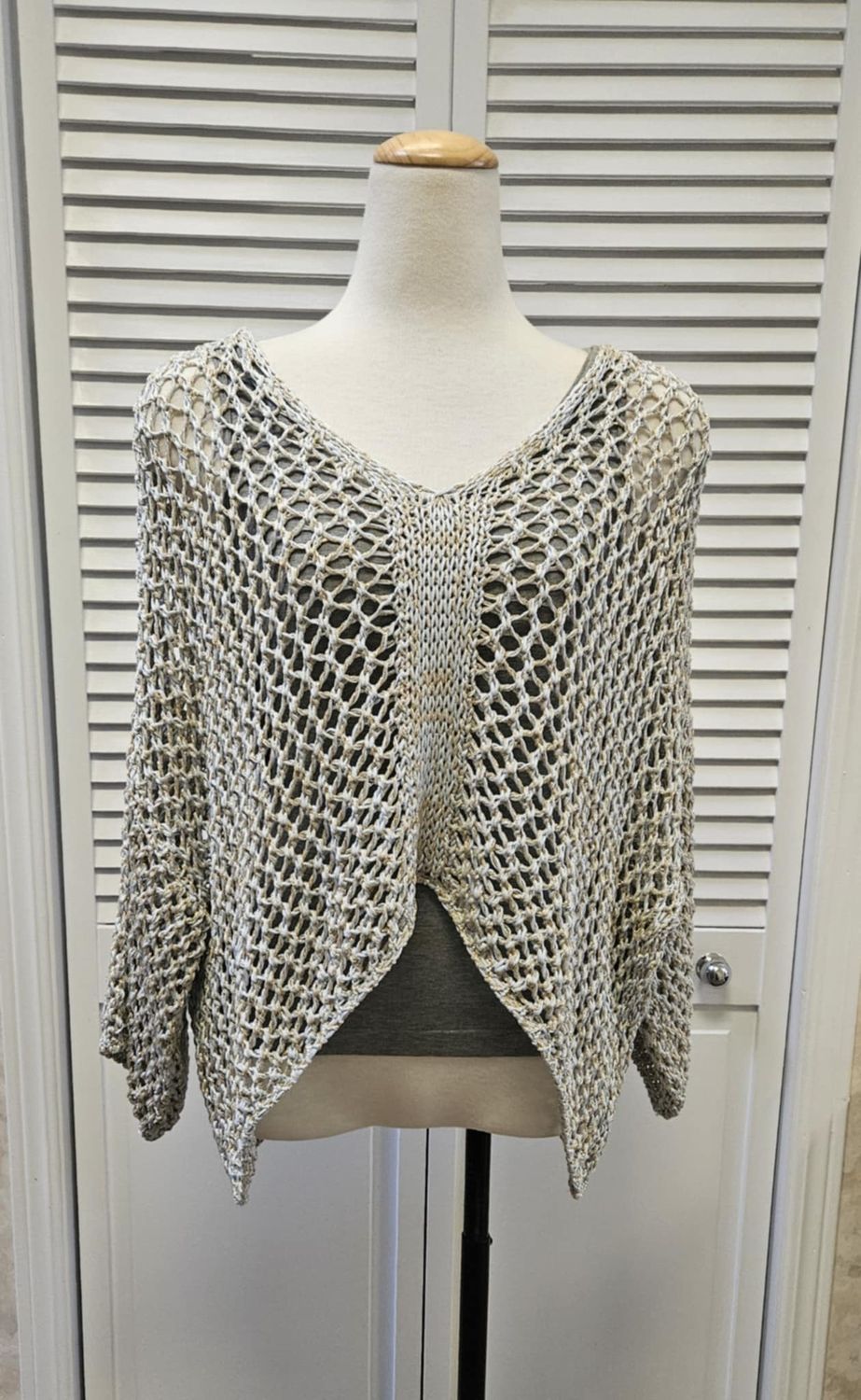  Crochet mesh top, Color: Lt.Blue/ Gold, Size: S