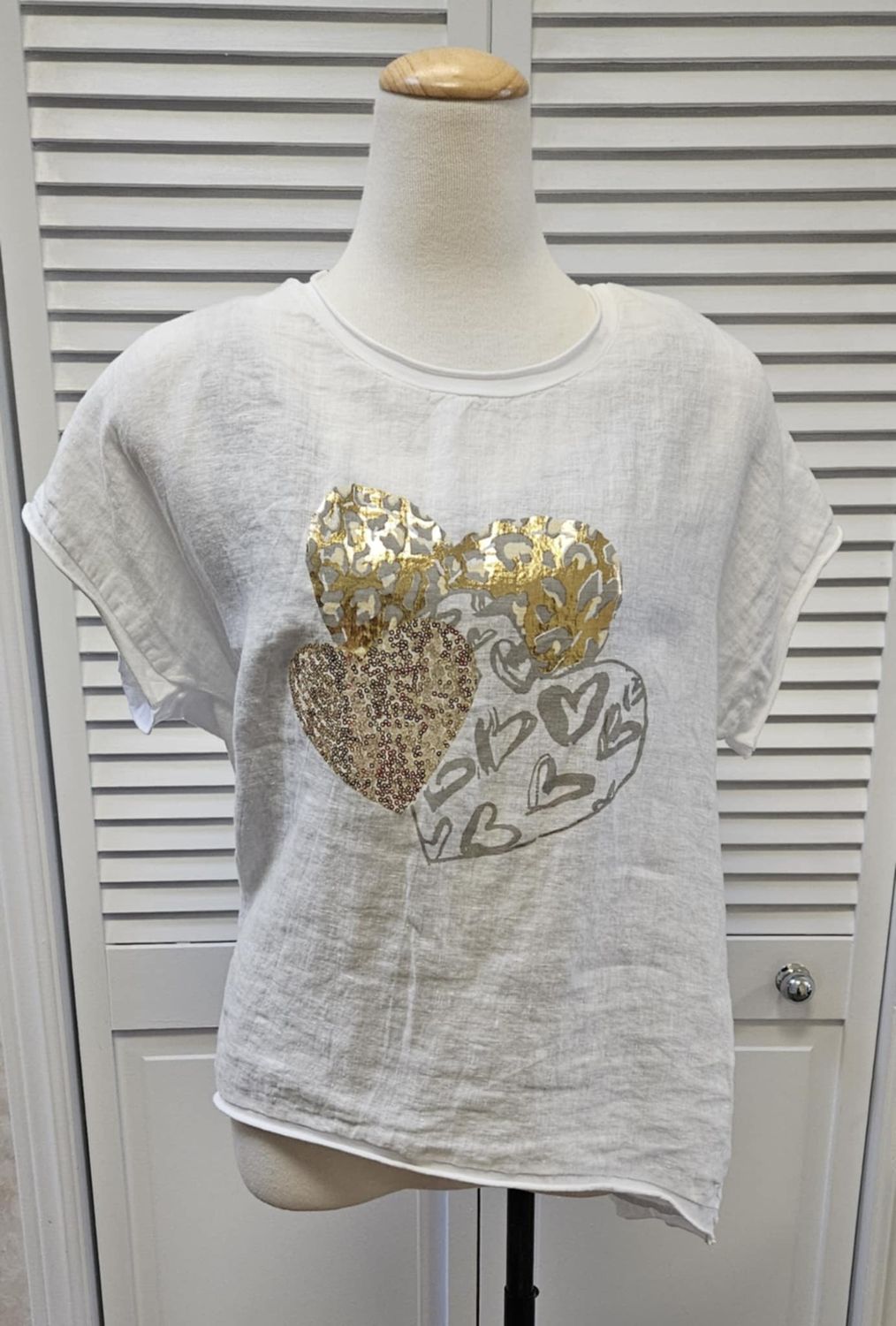 Foiled heart cotton t-shirt, Color: White/ Metallic, Size: S