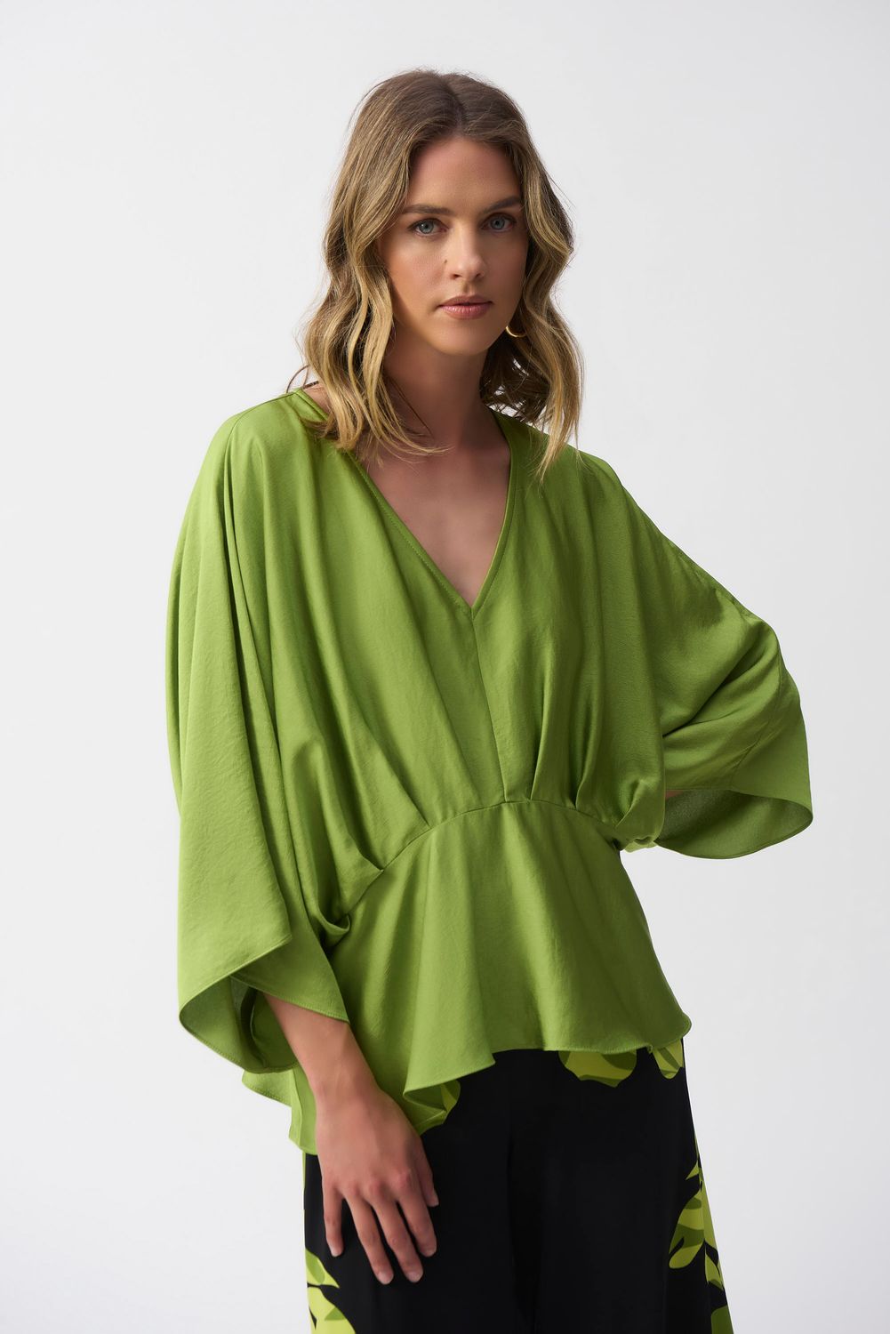 Satin peplum blouse, Color: Greenery, Size: 10