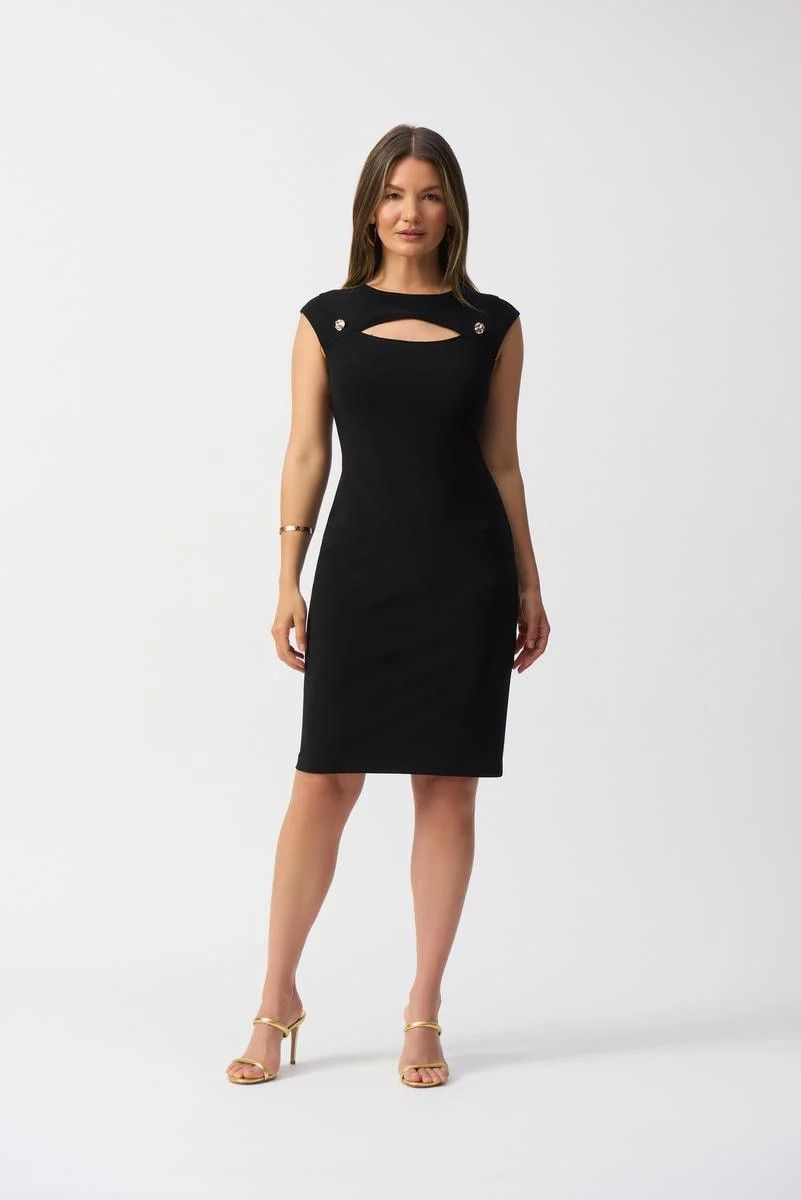 Sheath knee length cut- out dress, Color: Black/ gold, Size: 10