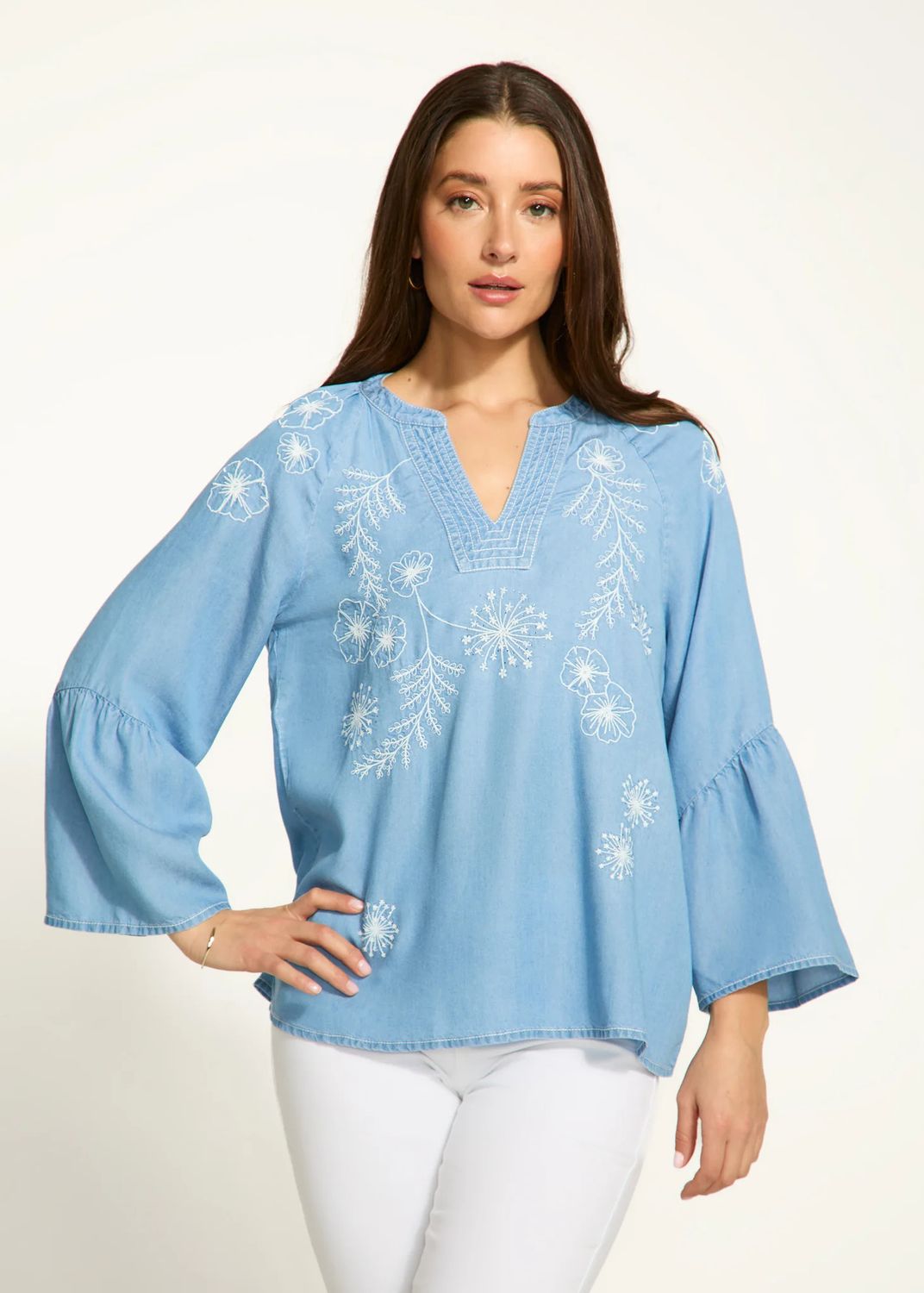 Embroidered chambray shirt, Color: Indigo, Size: S