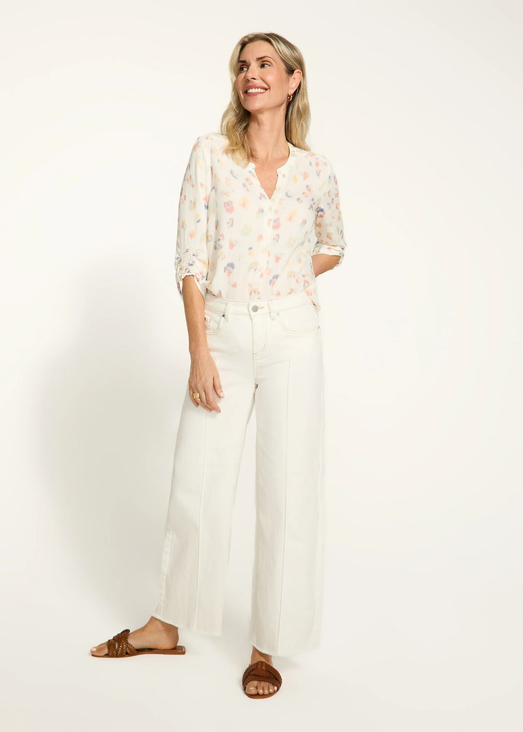 Olivia wide frayed hem jean, Color: Ivory, Size: 8