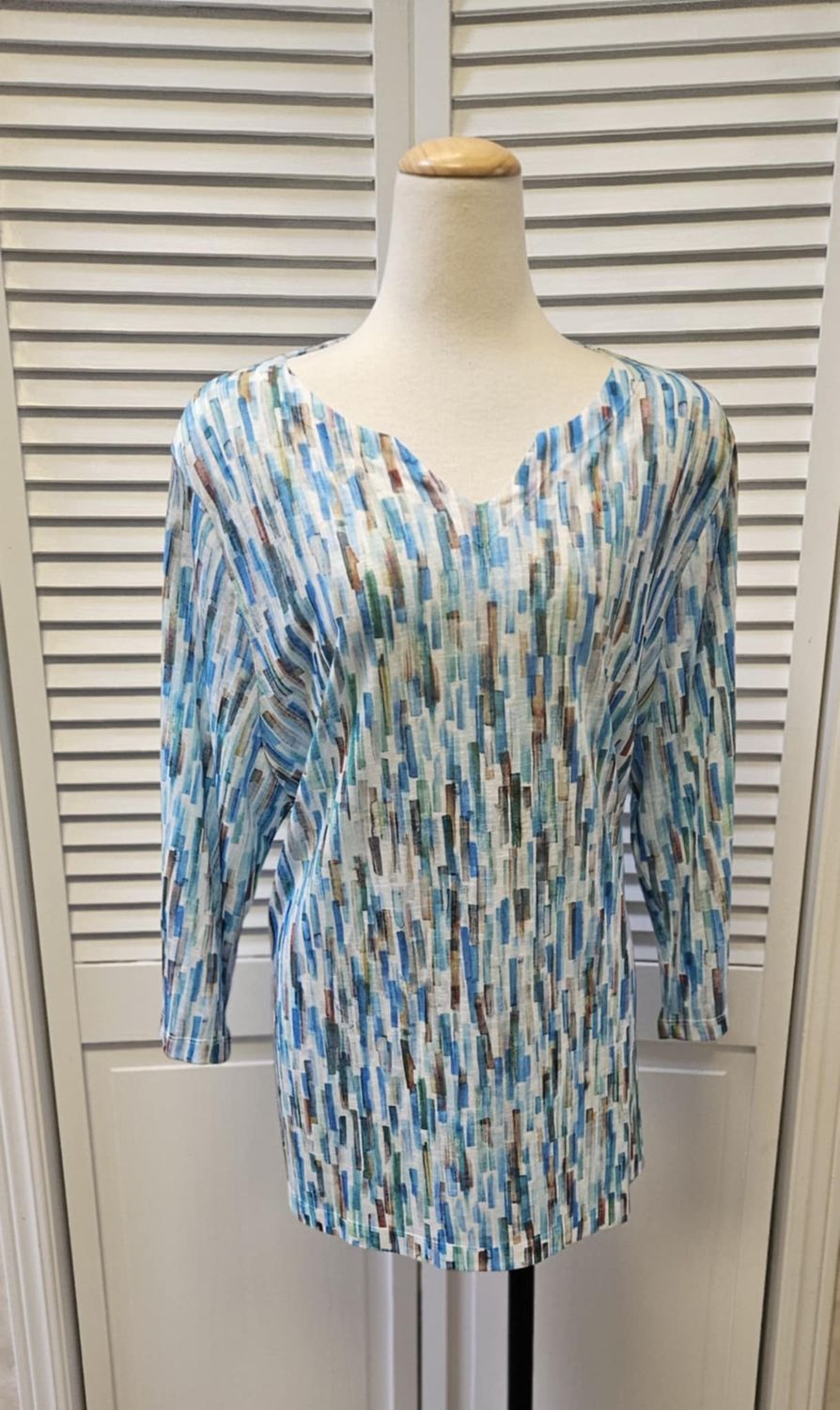 Stained glass print henley top, Color: Stained Blues, Size: S