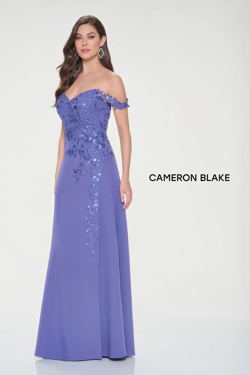 Shimmering intricate lace crepe gown , Color: Delphinium, Size: 4