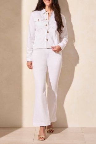Horn button stretch denim jkt, Color: White, Size: S