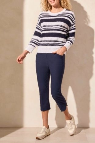 Scoop neck 3/4 sleeve sweater, Color: Jet Blue Mix, Size: S