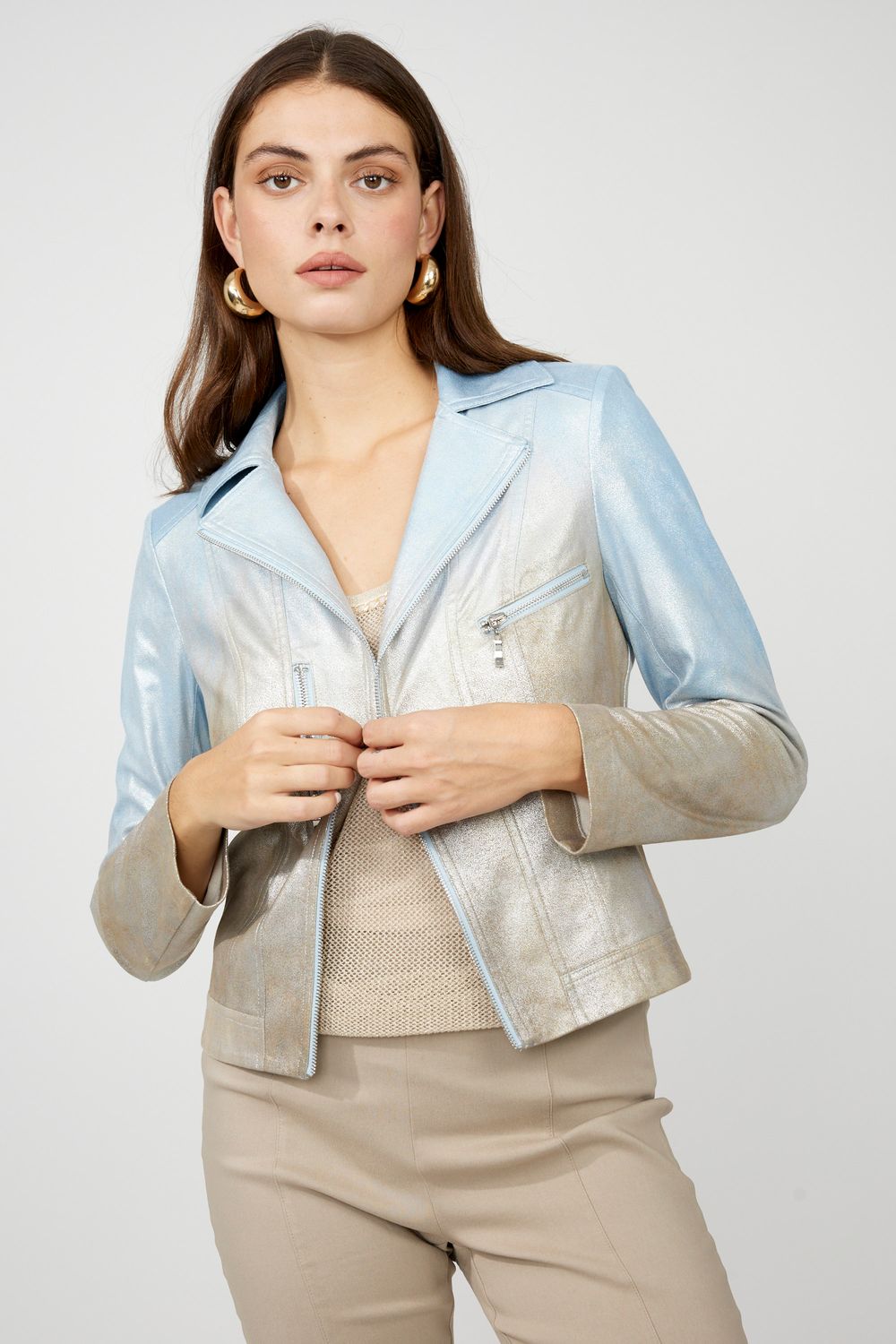 Edgy ombré moto jacket , Color: Metallic Blue/ Bronze, Size: XS