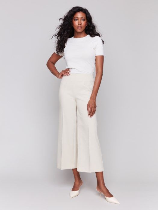 Cropped Wide Leg Pant, Color: Beige, Size: 8
