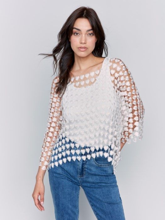  Crochet Heart Top, Color: Natural, Size: XS