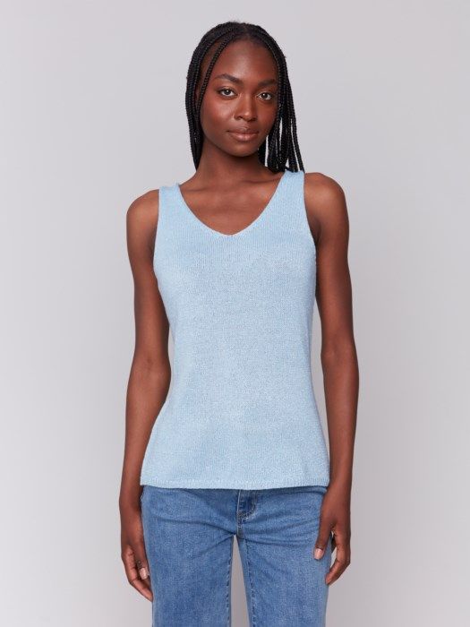 Metallic Lurex Knit Cami, Color: Bluebell, Size: XS