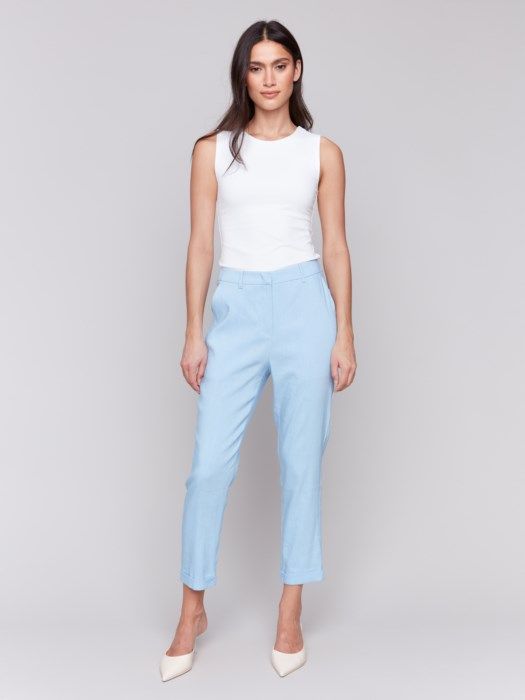 Cuffed Hem linen mix pant, Color: BlueBell, Size: 8