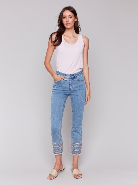 Embroidered Hem Jeans, Color: Lt. Blue, Size: 2