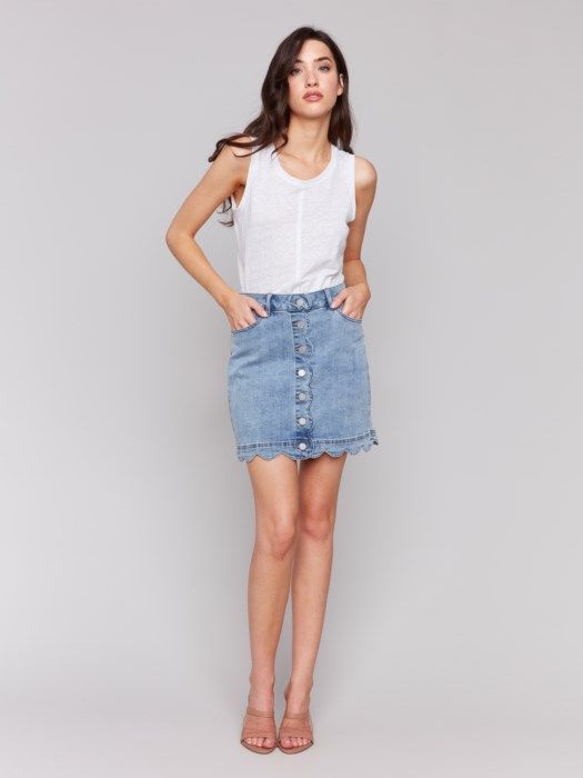 Scalloped Hem Button-Front Skort, Color: Lt. Denim, Size: 4
