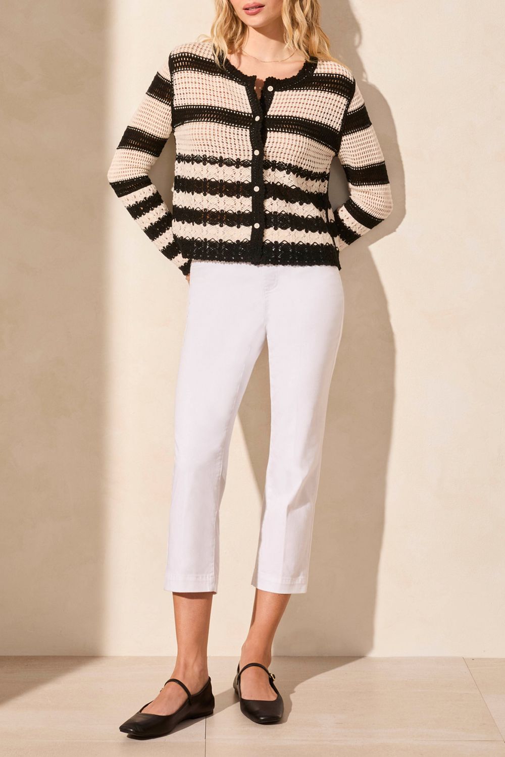 Crochet Button Down Cardi, Color: Black Mix, Size: S