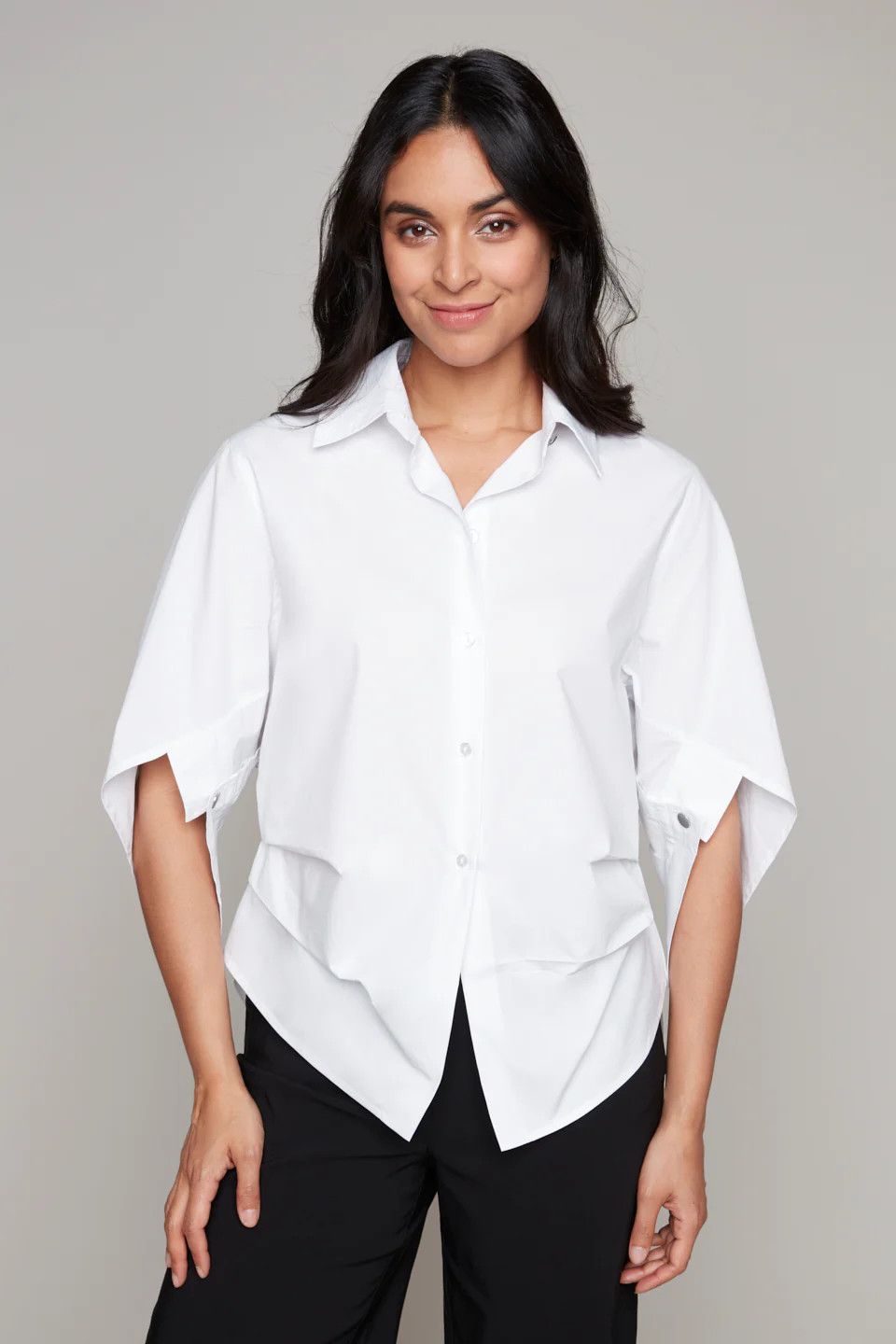 Button Front Pleated Blouse, Color: White, Size: S