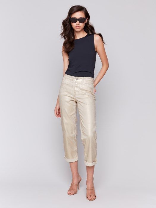 Foiled Cuffed Hem Pant, Color: Natural, Size: 4