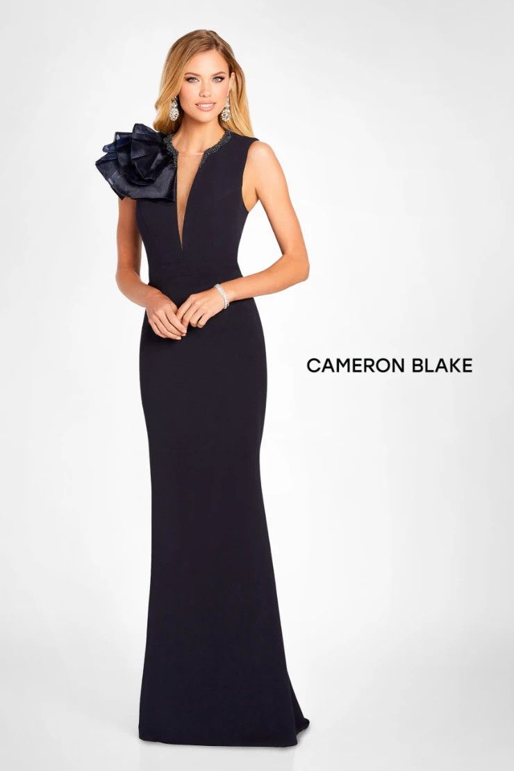 Illusion Panel Beaded Collar Gown, Color: Midnight, Size: 8