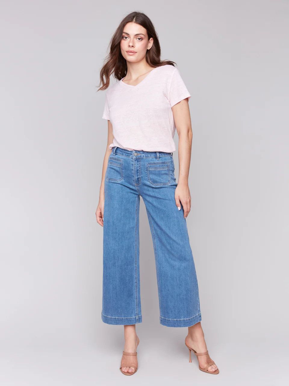 Patch Pocket Flare Jean, Color: Blue Denim, Size: 6